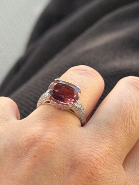 Platinum Tourmaline & Diamond Cocktail Ring - Statement Piece